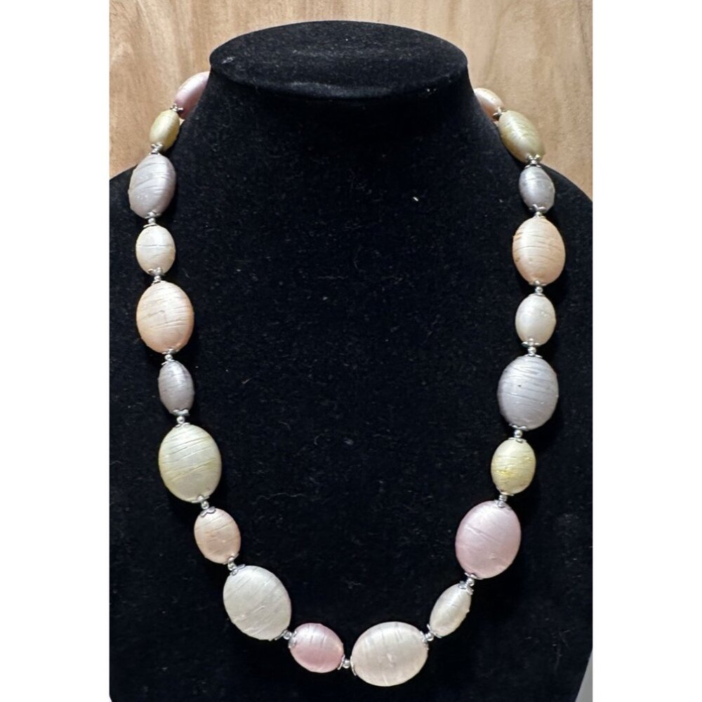 vintage Frosted Pastel lucite beaded necklace silver-tone spacer beads Statement